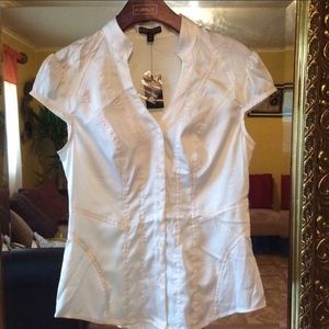 Express Short Sleeve ivory  Button Down Shirt. XS